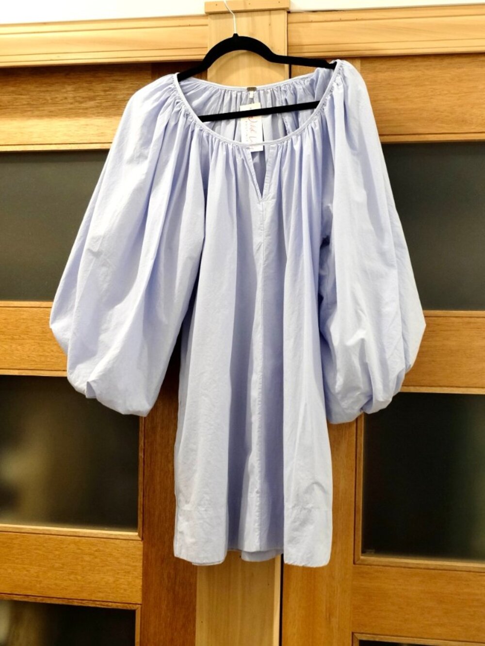 WILD LILY~Leilani Mini Dress Cornflower Blue~COTTON OVERSIZED PUFF SLEEVES NWT - Picture 2 of 4